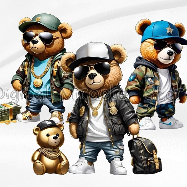 Gangster teddybeer, hiphopbeer, graffiti teddybeer, geld teddybeer, Moro teddybeer PNG, cartoon teddybeer PNG, stedelijke teddybeer PNG