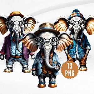 Hipster Elephant, Urban Elephant, Elephant in Glasses, Cool Elephant, Fancy Elephant, Elephant in Clothes, Funny Elephant, Elephant Clipart