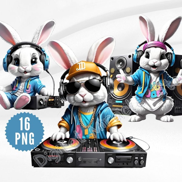 Bunny Music Clipart, Bunny DJ, Bunny with Headphones, Cool Bunny, Rabbit DJ, Urban Bunny, Bunny in Clothes, Bunny Sublimation, Funny Bunny