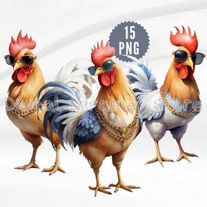 Chicken in Sunglasses, Cartoon Rooster, Funny Rooster PNG, Funny Chickens Clipart, Hip Hop Rooster, Cool Chicken, Rooster with Glasses