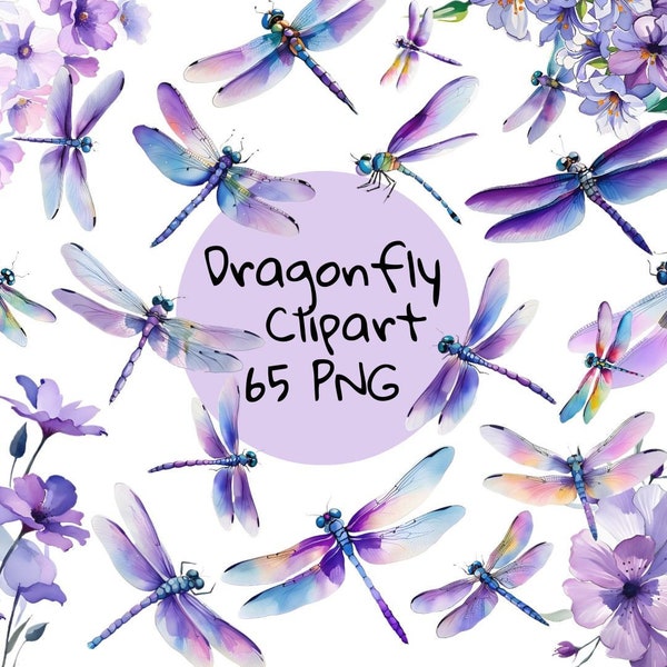 Dragonfly and Flower Clipart, Dragonfly Clipart, Dragonfly PNG, Dragonfly Digital Printing, Dragonfly Clip Art, Watercolor Dragonfly