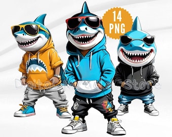 Shark with Sunglasses, Funny Shark, Cool Shark, Hip Hop shark, Shark Sublimation, Shark Clipart, Shark Digital Download, Shark in Clothes