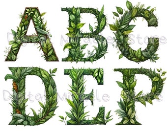 Jungle Alphabet, Tropical Leaves Alphabet, Moss Letters, Greenery Letters, Jungle Letters, Forest Alphabet, Leaf Alphabet, Greenery ABC