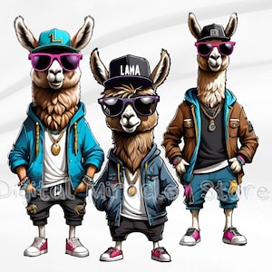 Hip Hop Llama, Llama PNG, Llama Glasses, Cool Llama, Alpaca Clipart, Urban Llama, Funny Llama, Gangster Llama, Llama with Accessories
