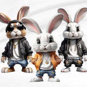 Cool Bunny, Urban Bunny, Gangster Rabbit, Rabbit in Clothes, Hip Hop Bunny, Funny Animal, Funny Bunny, Rabbit Clipart, Bunny Sublimation