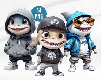 Hip Hop Shark, Funny Shark, Cool Shark, Cartoon Shark, Shark Sublimation, Shark Clipart, Shark Digital Download, Shark in Clothes, Gangster