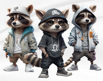 Hip Hop Raccoon, Cartoon Raccoon, Funny Raccoon PNG, Raccoon with Hat, Cool Raccoon, Gangster Raccoon, Urban Raccoon, Raccoon Clipart