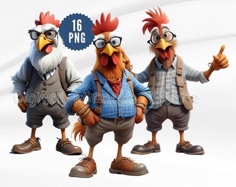 Grandpa Rooster, Rooster with Glasses, Funny Chickens Clipart, Old Age Rooster, Crazy Rooster, Cool Rooster, Chicken Sublimation