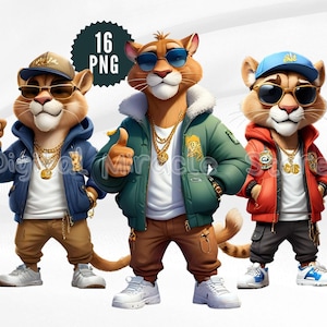 Cougars PNG, Funny Cougar, Cool Cougar, Puma Clipart, Cougar in Clothes, Cartoon Cougar, Cougar in Sunglasses, Hip Hop Cougar, Graffiti Cougar