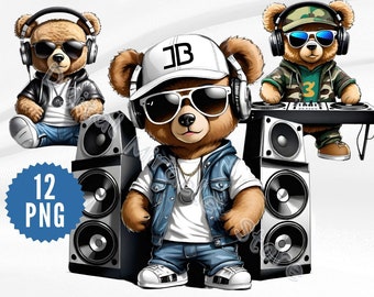 Music Teddy Bear, DJ Teddy Bear, Music Clipart, Teddy Bear in Headphones, Cool Teddy Bear PNG, Hip Hop Teddy Bear, Gangster Teddy Bear