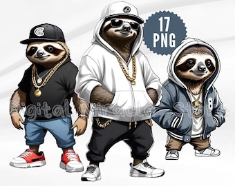 Funny Sloth, Hip Hop Sloth, Cool Sloth PNG, Sloth Sublimation, Sloth in Clothes, Chill Sloth, Sloth Digital Download, Sloth in Sunglasses