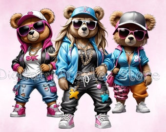 Girl Teddy Bear, Female Hip Hop Bears, Female Teddy Bear, Teddy Bear with Clothes, Urban Girl PNG, Hip Hop Teddy Bear, Teddy Bear Graffiti