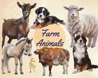 Farm Animals PNG, Farm Animals Clipart, Barn Animals Clipart, Barn Clipart, Farm Clipart, On the Farm Clipart, Farm PNG, Cow Clipart