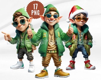 Cool Elf Clipart, Hip Hop Elves, Elf in Sunglasses, Funny Elf, Festive Elves, Christmas Elf, Cartoon Elf, Streetwear Elf,Elf Sublimation PNG