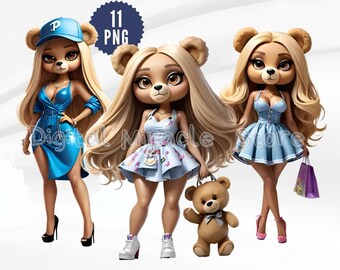 Girl Teddy Bear with Shopping, Lady Celebrity Teddy Bear, Blond Hair Teddy Bear, Women Teddy Bear with Money, Shopaholic Teddy Bear