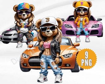 Girl Teddy Bear with Car, Female Hip Hop Bears, Teddy Bear with Money, Female Teddy Bear, Hip Hop Bear, Teddy Bear Graffiti, City Girls