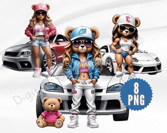 Girl Teddy Bear with Car, Female Hip Hop Bears, Teddy Bear with Money, Female Teddy Bear, Hip Hop Bear, Teddy Bear Graffiti, City Girls