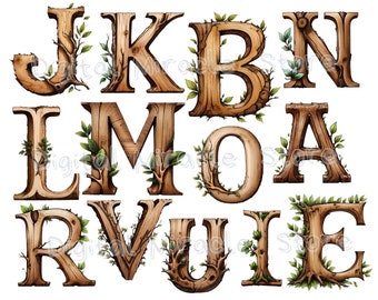 Wood Alphabet PNG, Rustic Font, Wood Letters PNG, Wood Font, Boho Alphabets, Forest Alphabet, Woodland Alphabet, Wood ABC, Rustic Letters