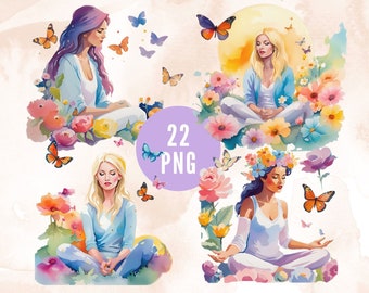 Meditation Clipart, Meditierendes Mädchen, spirituelle Frauen, Yoga Mädchen Clipart, Achtsamkeit Clipart, Spiritualität Clipart, Meditation PNG, Zen