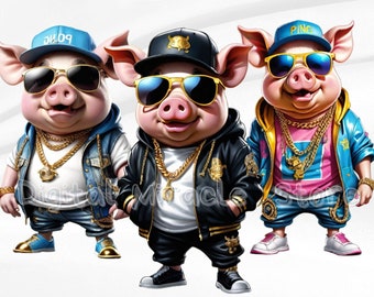 Funny Farm Animal PNG, Funny Pig PNG, Pig with Sunglasses, Pig Clip Art, Pig in a Hat, Hip Hop Pig, Pig Sublimation, Hip Hop Pig, Pig Money
