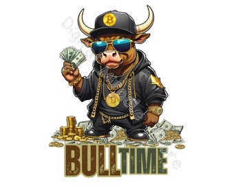 Bitcoin Bull, Bull Time PNG, Bitcoin PNG, Bitcoin digitale kunst, crypto shirt, stier versus beer, bullmarkt, Wall Street kunst, BTC munt, stier PNG