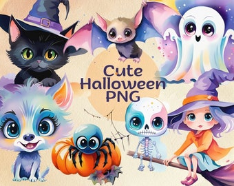 Halloween Clipart Cute, Cute Halloween Bundle, Halloween PNG, Halloween Graphics, Pumpkin Clipart, Witch Clipart, Ghost Clipart, Pumpkin PNG