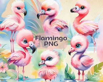Flamingo Watercolor Clipart, Flamingo PNG, Flamingo Clipart, Cute Flamingo PNG, Summer Clipart, Flamingo Pattern, Tropical Clipart, Tropical