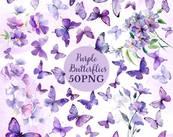 Purple Butterfly Clipart, Butterfly PNG, Butterflies Clipart, Butterfly Images, Floral Butterfly Clipart, Butterfly Bundle PNG, Garden Clipart