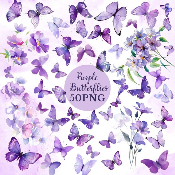 Purple Butterfly Clipart, Butterfly PNG, Butterflies Clipart, Butterfly Images, Floral Butterfly Clipart, Butterfly Bundle PNG, Garden Clipart