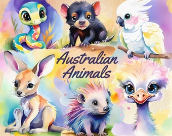 Australian Animals Clipart, Baby Clipart, Aussi Animal Clipart, Australia Clipart, Australian Animals Watercolor, Nursery Clipart