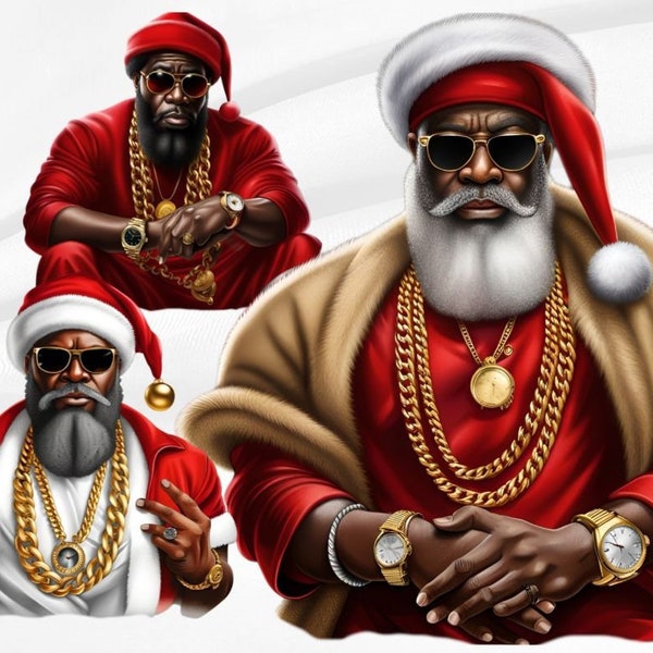 Black Santa PNG, Cool Santa PNG, African American Santa, Afro Santa, Funny Santa PNG, Black Santa Claus, Hip Hop Santa, Black Mrs Claus