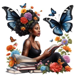 Black Woman Reading PNG, Reading Black Girl, Bookworm Black Girl, Melanin Black Girl, African American Clipart, Black Girl Magic Clipart