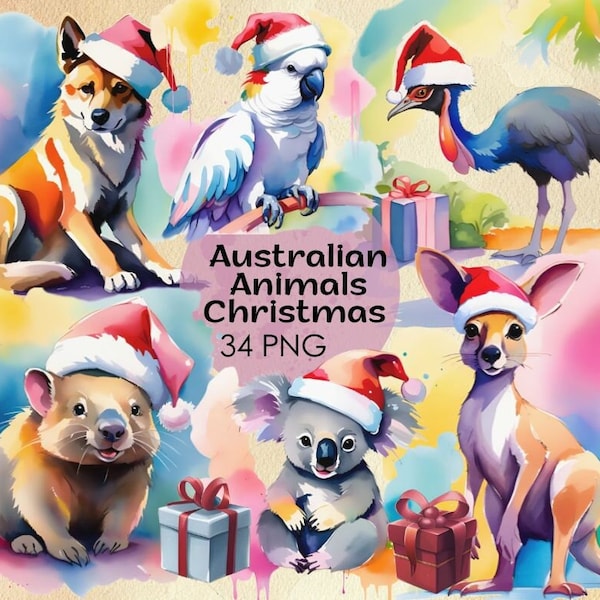 Australian Animals Christmas PNG, Aussie Christmas, Aussie Xmas Animals, Christmas Kangaroo, Christmas Koala, Australia Christmas Clipart