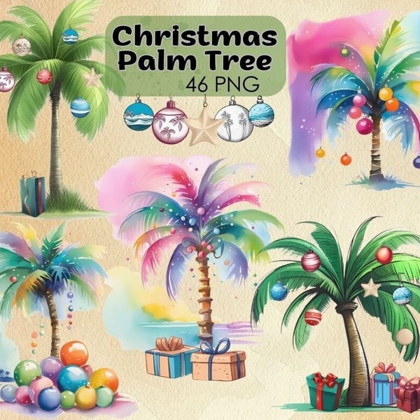 Christmas Palm Tree PNG, Summer Christmas, Beach Christmas Clipart, Tropical Christmas Clipart, Palm Tree Beach Christmas, Xmas Palm Tree