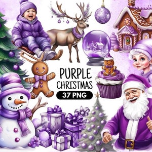 Purple Christmas PNG, Purple Christmas Clip Art, Purple Christmas Images, Purple Winter Clipart, Violet Christmas, Purple Holiday Clipart