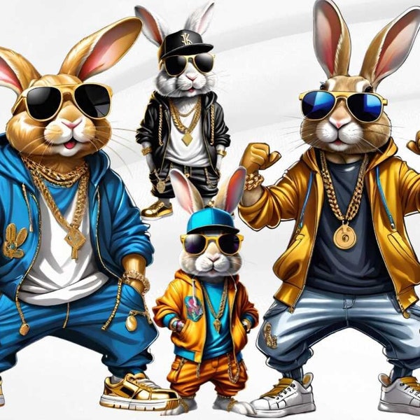 Cool Bunny, Rabbit in Clothes, Bunny Sublimation, Bunny Clipart, Hip Hop Bunny, Funny Animal, Funny Bunny, Rabbit Clipart, Rabbit PNG