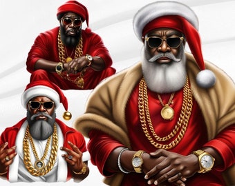 Black Santa PNG, Cool Santa PNG, African American Santa, Afro Santa, Funny Santa PNG, Black Santa Claus, Hip Hop Santa, Black Mrs Claus