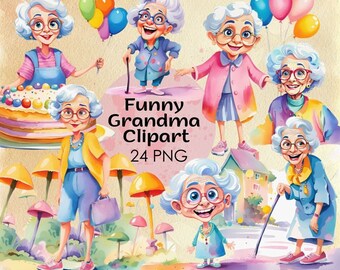 Grandma PNG, Funny Grandma, Funny Old Lady Clipart, Grandma Birthday, Grandma Clipart, Crazy Grandma PNG, Grandma with Baloons, Cute Grandma