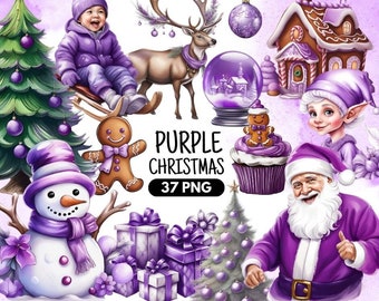 Purple Christmas PNG, Purple Christmas Clip Art, Purple Christmas Images, Purple Winter Clipart, Violet Christmas, Purple Holiday Clipart