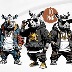 Hip Hop Rhinos Clipart PNG, Urban Style Animal Illustrations ...