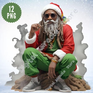 Rasta Man, Black Santa PNG, Cool Santa PNG, African American Santa, Afro Santa, Funny, Black Santa Claus, Hip Hop Santa, Black Mrs Claus