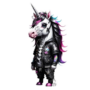 Emo Unicorn, Gothic Unicorn, Cute Emo, Black Unicorn, Dark Fantasy Unicorn, Cool Unicorn, Punk Rock Unicorn, Unicorn Clipart, Dark Unicorn zdjęcie 5