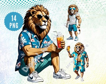 Lion with Sunglasses PNG, Summer Lion Clipart, Funny Lion, Summer Vibes, Lion in Clothes, Lion Clipart, Trendy Lion, Lion PNG, Funny Animal