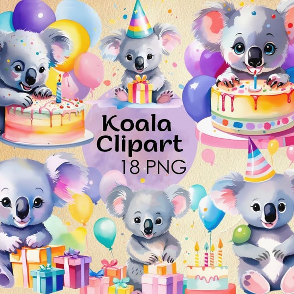 Koala Clipart, Koala PNG, Koala Birthday, Party Animal PNG, Koala Party, Aussie Animals, Australian Animals, Birthday Party,Birthday Clipart