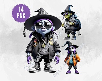 Witch PNG, Funny Halloween, Witch Clipart, Cool Witch, Cartoon Witch, Witch with Hat, Witch Sunglasses, Witch Digital, Witches Halloween