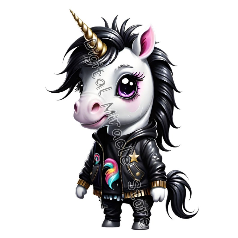 Emo Unicorn, Gothic Unicorn, Cute Emo, Black Unicorn, Dark Fantasy Unicorn, Cool Unicorn, Punk Rock Unicorn, Unicorn Clipart, Dark Unicorn zdjęcie 3