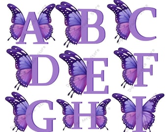 Butterfly Letters, Butterfly ABC, Butterfly Wing Letters, Butterfly Monogram Clipart, Butterfly Clipart, Purple Butterflies Alphabet