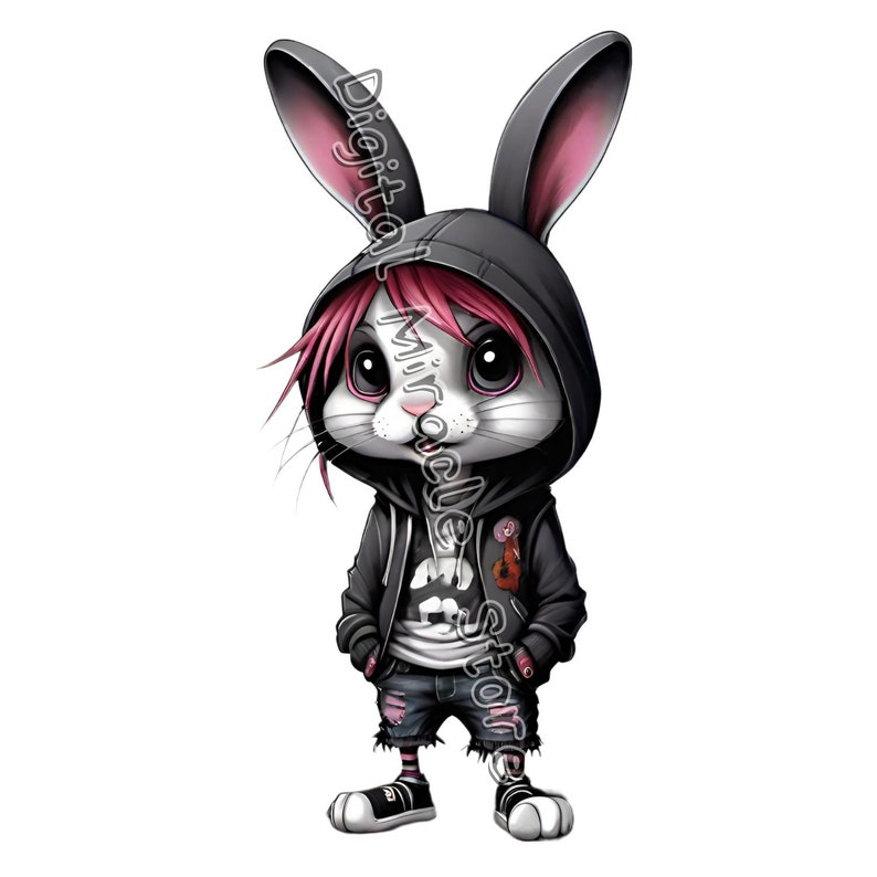 Emo Bunny PNG, Bunny Clipart, Emo Rabbit, Gothic Bunny, Punk Bunny ...