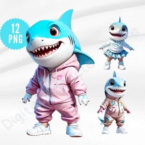 Requin fille, requin drôle, requin cool, requin de dessin animé, sublimation de requin, clipart de requin, téléchargement numérique de requin, requin dans les vêtements, bébé requin
