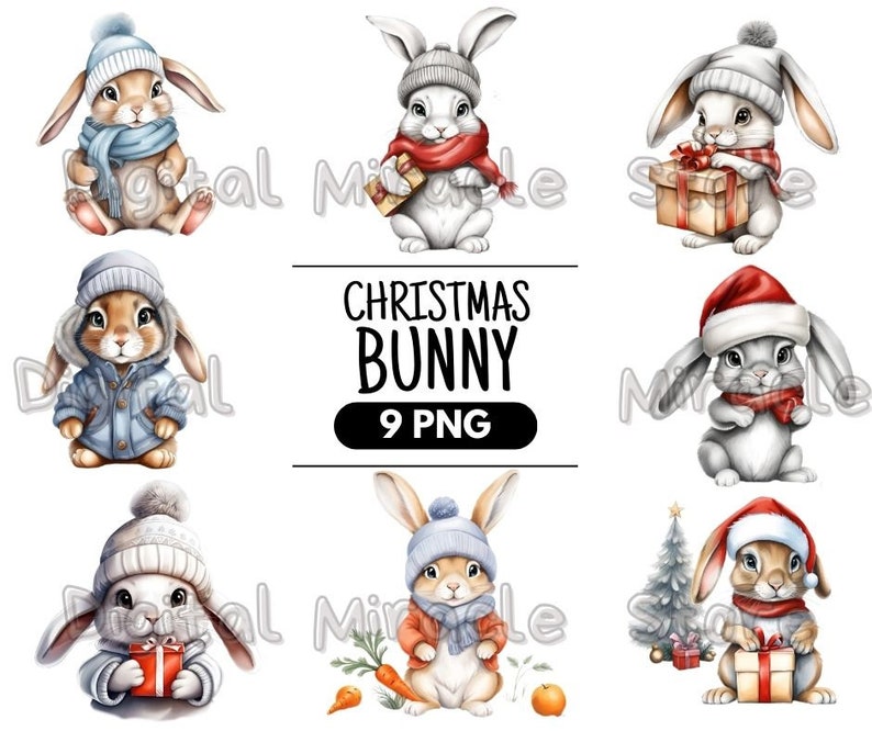 Christmas Bunny Clipart, Winter Bunny PNG, Rabbit Christmas PNG ...